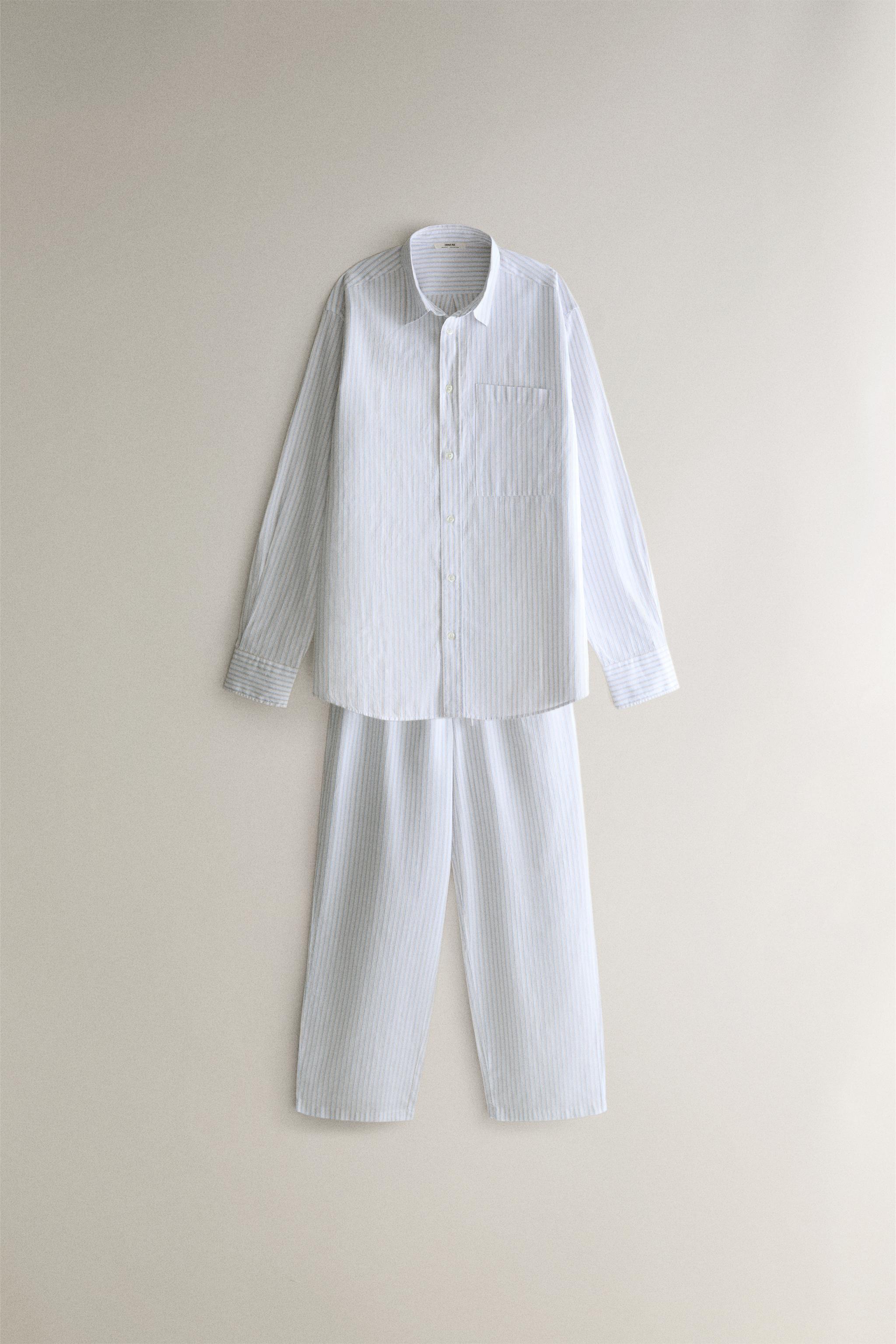 PANTALON EN COTON À RAYURES POPELINE